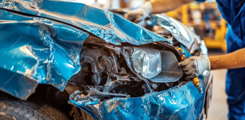 Professional Major Accident Repairs North Shore specialist repairing damaged vehicle
