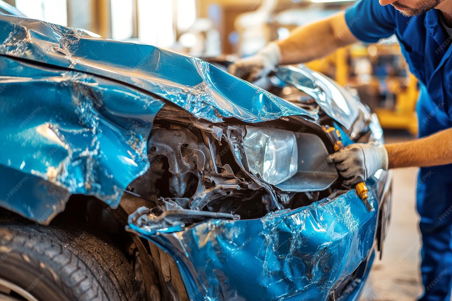 Professional Major Accident Repairs North Shore specialist repairing damaged vehicle